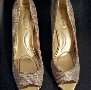 Bandolino Gold Peep-Toe Heels - Sparkle Evening Pumps